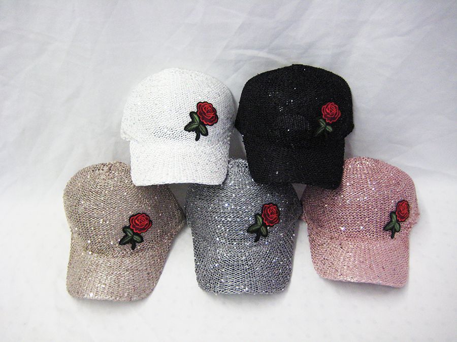 24 Wholesale Womens Metallic Sequins With Rose