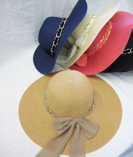 36 Wholesale Womens Fashion Summer Hat With Ribbon And Chain