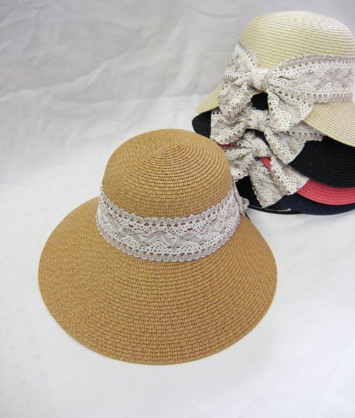 36 Wholesale Womens Fashion Summer Hat With Lace Ribbon