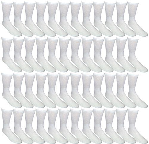 48 Pairs Yacht & Smith King Size Men's Cotton Terry Cushion Crew Socks, Sock Size 13-16 White - Big And Tall Mens Diabetic Socks