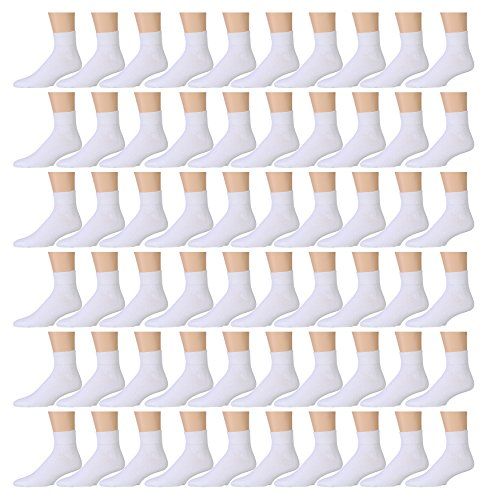 60 Pairs Yacht & Smith Men's Cotton Sport Ankle Socks Size 10-13 Solid White - Mens Ankle Sock