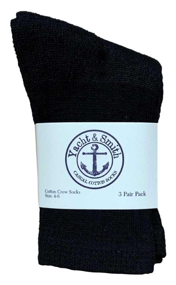 180 Pairs Yacht & Smith Kids Cotton Crew Socks Black Size 4-6 - Girls Crew Socks