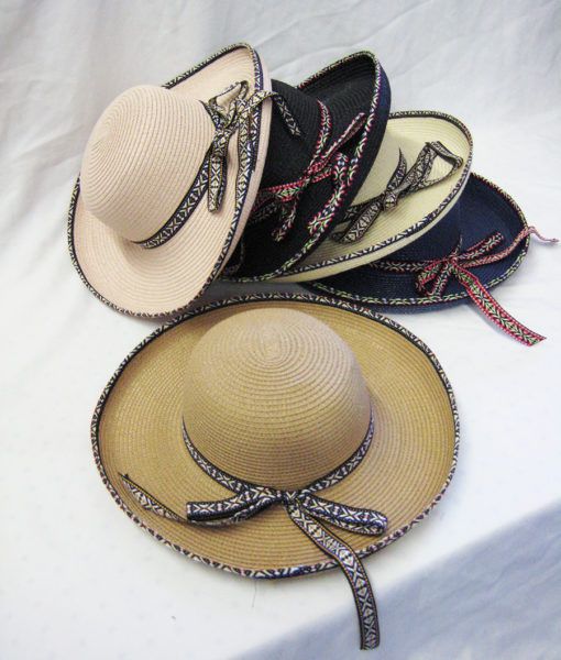 36 Pieces Womens Summer Sun Hat With Colorful Brim And Ribbon - Sun Hats