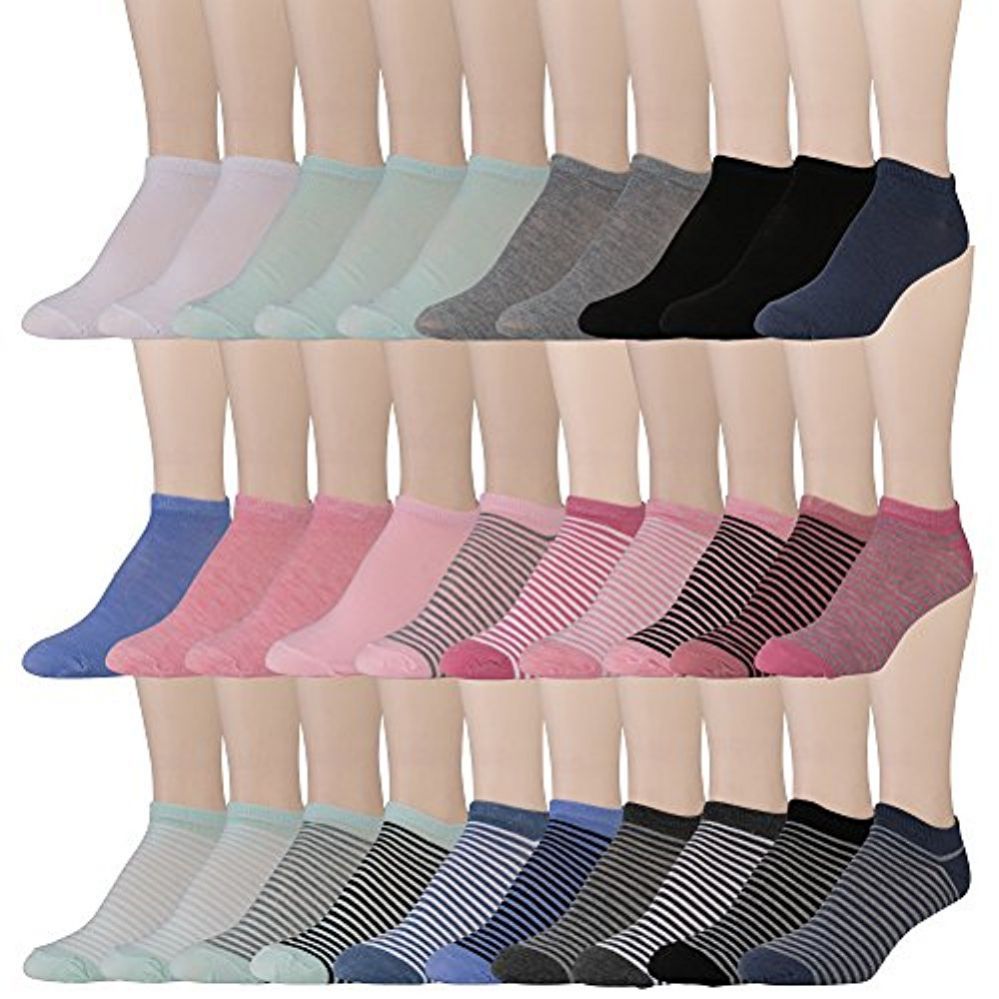 30 Pairs Yacht & Smith Womens 9-11 No Show Ankle Socks Assorted Prints, Solid Pastels - Womens Ankle Sock