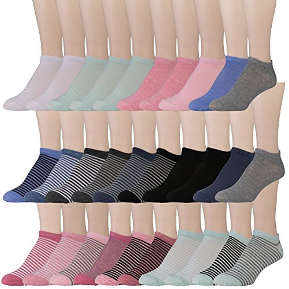 30 Pairs Yacht & Smith Womens 9-11 No Show Ankle Socks Assorted Prints, Assorted Solids - Womens Ankle Sock