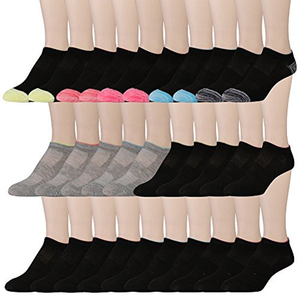 30 Pairs Yacht & Smith Womens 9-11 No Show Ankle Socks Assorted Prints, Color Toes - Womens Ankle Sock