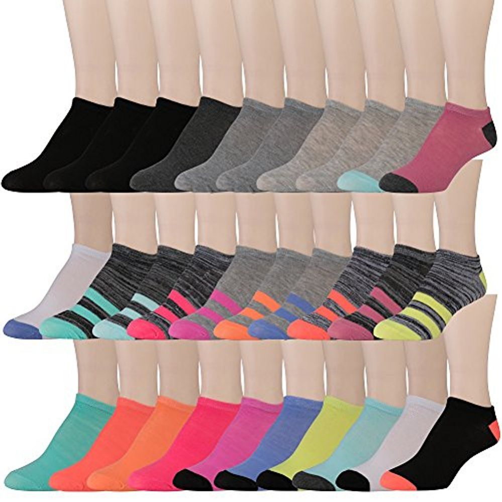 30 Pairs Yacht & Smith Womens 9-11 No Show Ankle Socks Assorted Prints, Mixed Solids And Stripes - Womens Ankle Sock