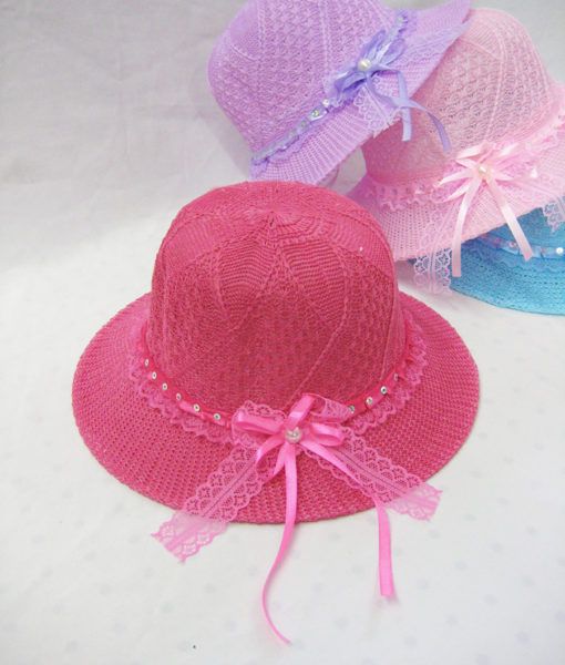 36 Wholesale Girl's Sun Hat With Bow And Rhinestones