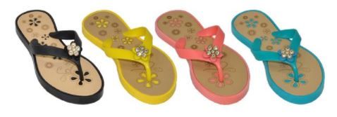 48 Pairs of Girls Assorted Color Flip Flop With Rhinestone Flower