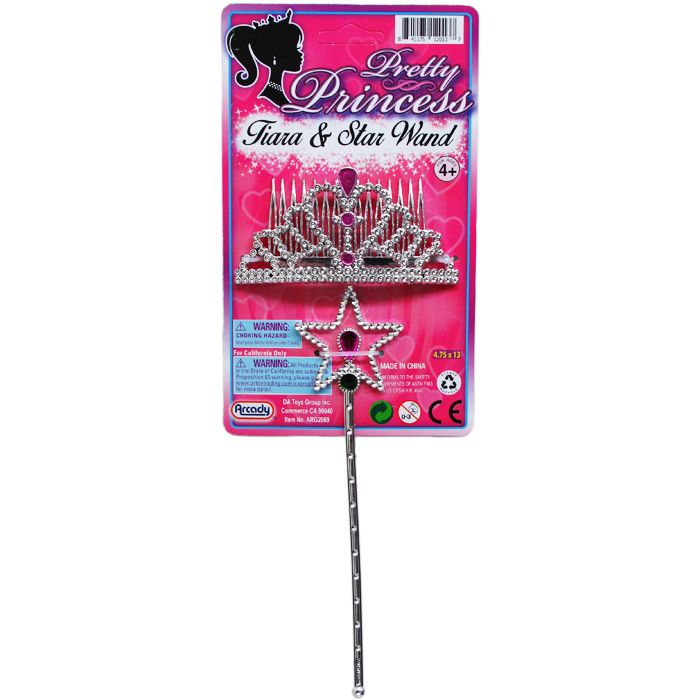 96 Pieces 4.25" Princess Tiara And 8" Star Wand Tied On Card - Girls Toys