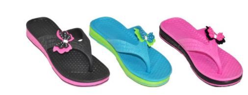 36 Pairs of Girls Assorted Color Flip Flops With Butterfly