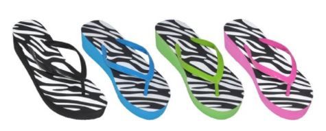 36 Wholesale Girl's Assorted Color Flip Flops Zebra