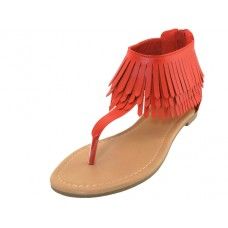 18 Wholesale Woman's Suede Thong Sandals With Tassel Red Color