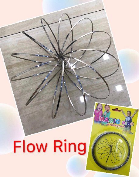 12 Wholesale Flow Rings Kinetic Spring ToY--Silver 5" FlaT-Yellow Package