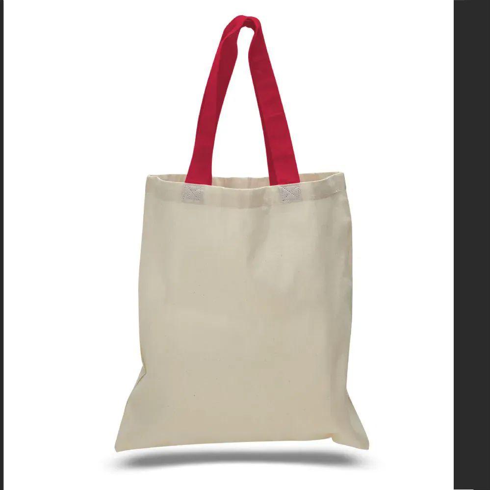 240 Wholesale 6 Ounce Cotton Canvas Tote With Contrasting HandleS-Red