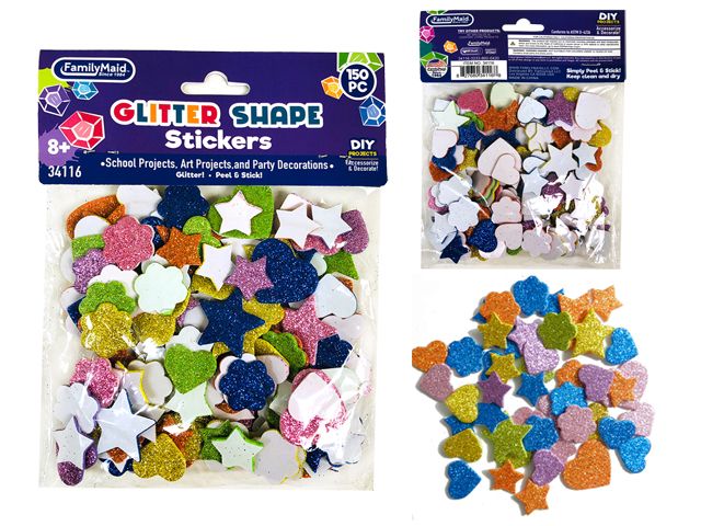 96 Pieces of Glitter Craft Foam Shape Stickers