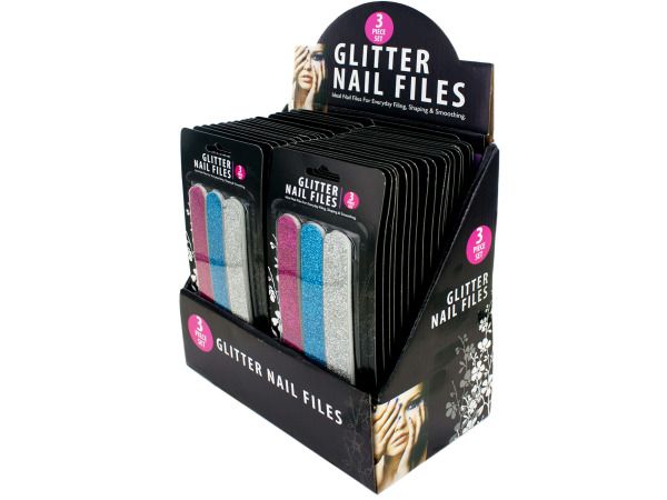 36 Pieces of Glitter Nail File Set Counter Top Display