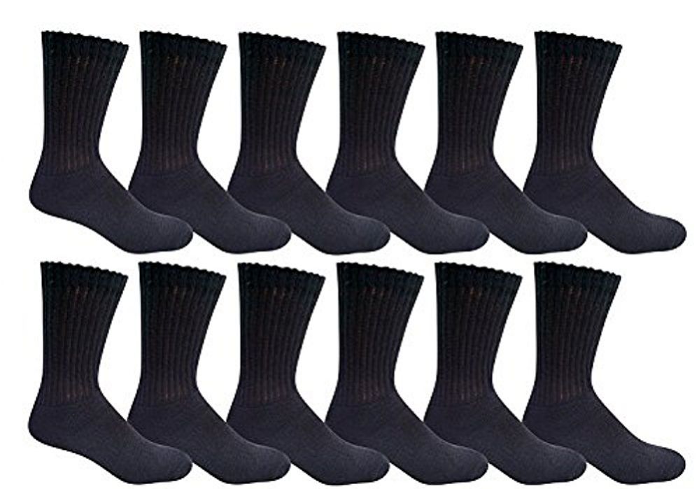 6 Pairs of Yacht & Smith Men's Loose Fit NoN-Binding Cotton Diabetic Crew Socks Black King Size 13-16