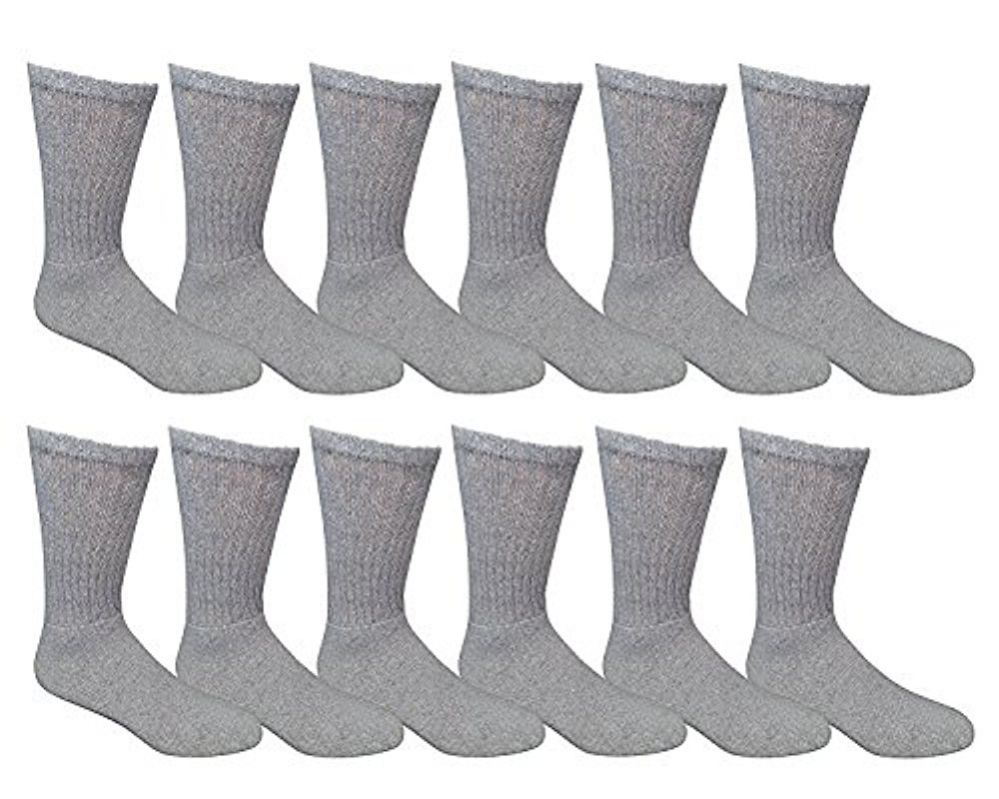 12 Pairs 12 Pairs Value Pack Of Wholesale Sock Deals Mens Ringspun Cotton 2tone Twisted Socks, Gray - Mens Crew Socks
