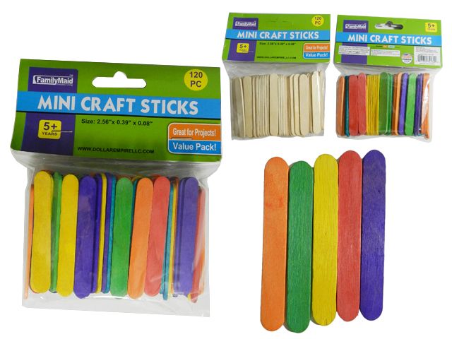 144 Wholesale 120pc Mini Craft Sticks, Wood & Color - at 