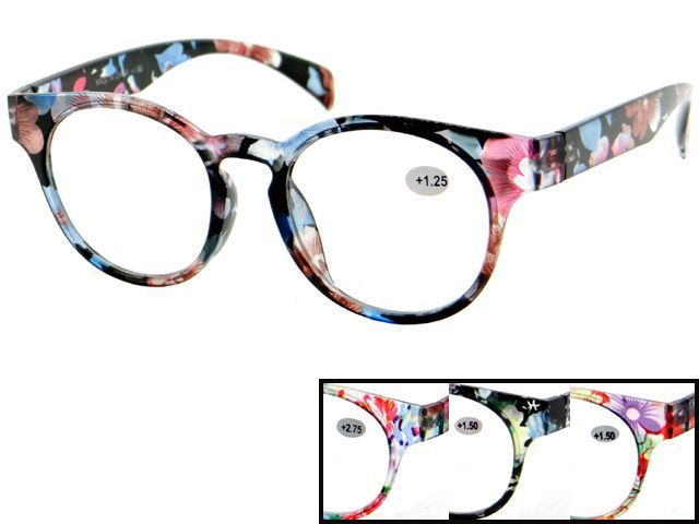 48 Wholesale Round Plastic Floral Reading Glasses Assorted