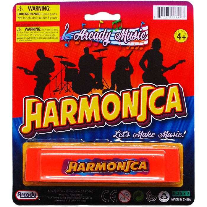 144 Bulk 5.25" Harmonica Play Set On Blister Card, 3 Assrt Clrs