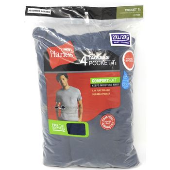 48 Wholesale Hanes Men's TaG-Less Comfort Soft Pocket T-Shirt 4-Pack - at -