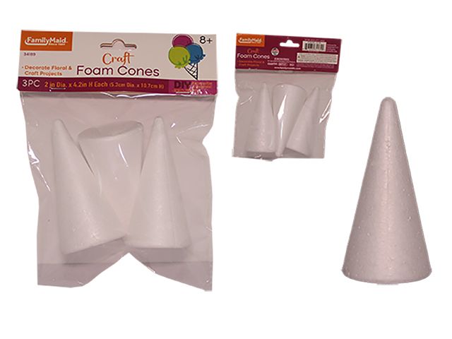96 Wholesale 3 Pc Craft Foam Cones - at 