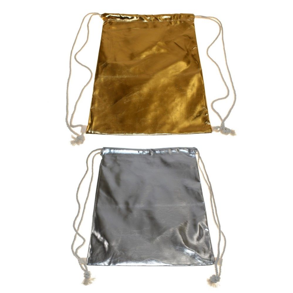 24 Wholesale Drawstring Bags In 2 Assorted Metallic Colors