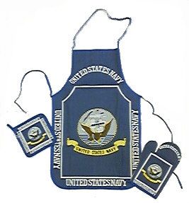6 Wholesale Navy Kitchen Set Consists Of Apron, Oven Mitt And Hot Pad