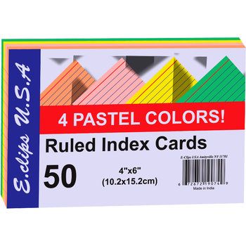 60 Pieces of Index Cards - Pastel Asst. Colors - 4x6- 50 ct