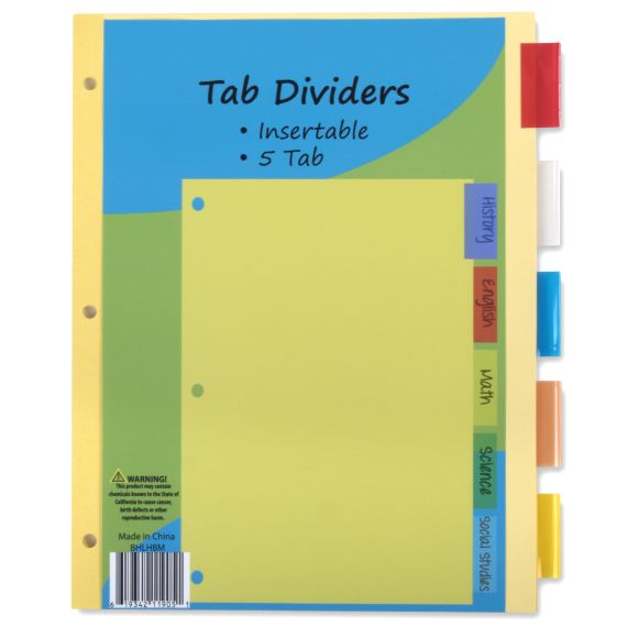 96 Pieces of 5 Pack Tab Dividers