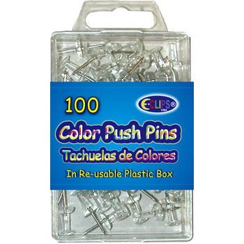 48 Pieces of Push pins, clear, 100 ct. reusable box  