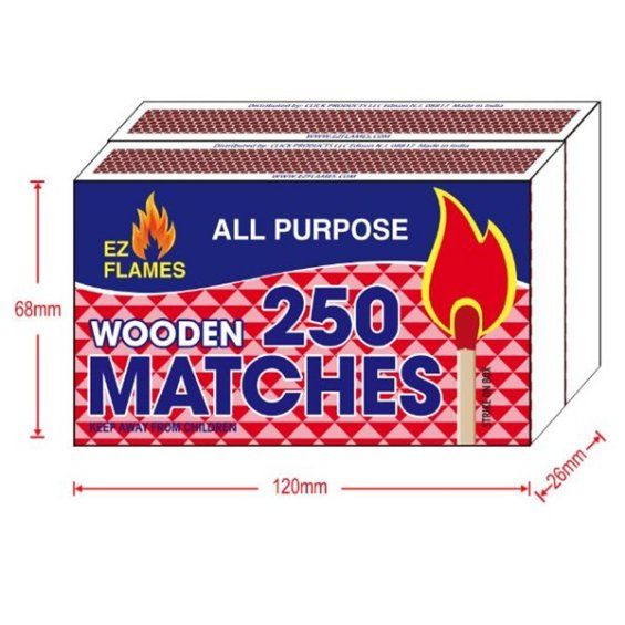 12 Pieces of 2pk 250ct Wooden Matches