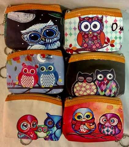 12 Pieces of Wholesale Coin Purse With Zipper Assorted Owl Design