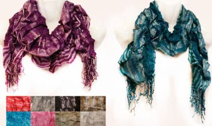 12 Pieces of Wholesale Silver Lined Ruffle Striped Scarves W/ Fringes