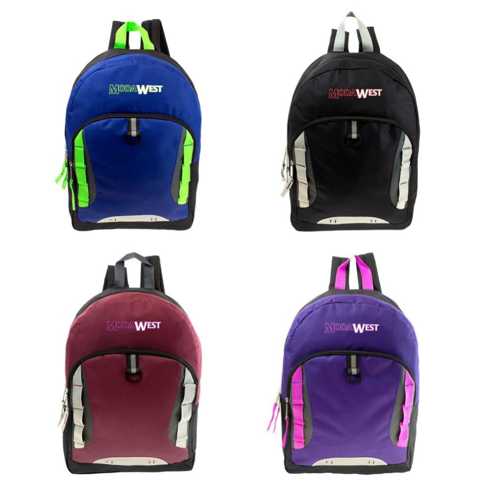 24 Wholesale Backpack In 4 Assorted Colors 17"