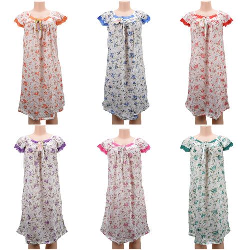 24 Wholesale Women Pajama Night Gown Small Flower Print Short Sleeve