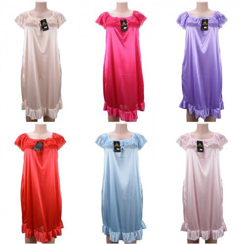 24 Wholesale Women Pajama Night Gown Short Sleeve Solid Colors at