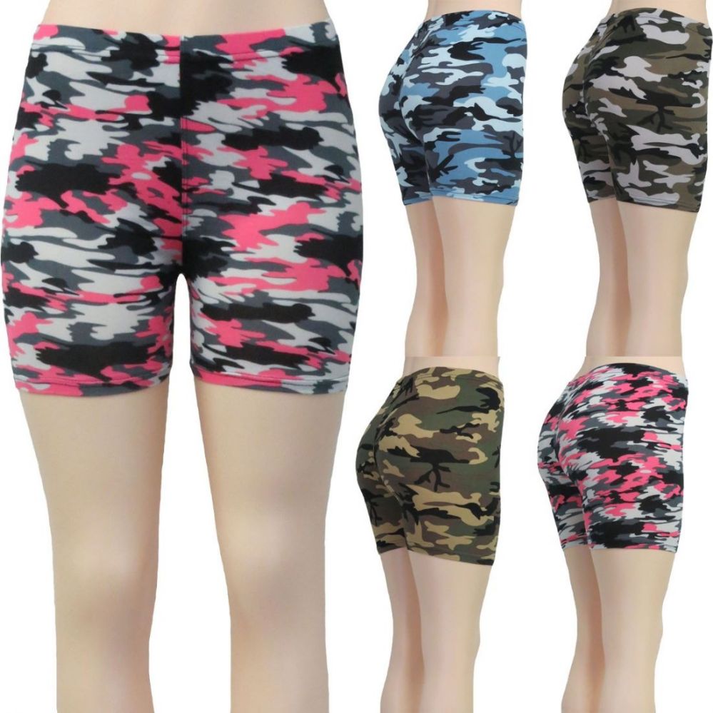 36 Pieces of Women's Stretchy Shorts - Camouflage Printsts