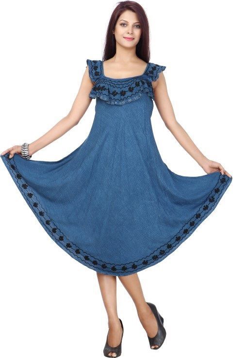 36 Pieces of Women's Crepe Rayon Denim Dresses With Ruffled Sleeves & Accent Stitching - Assorted Colors - Size SmalL-xl