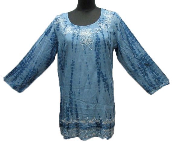 36 Pieces of Women's Rayon ThreE-Quarter Sleeve Tunic Tops With Accent Stitching - Denim Wash - Assorted Colors - Size SmalL-xl