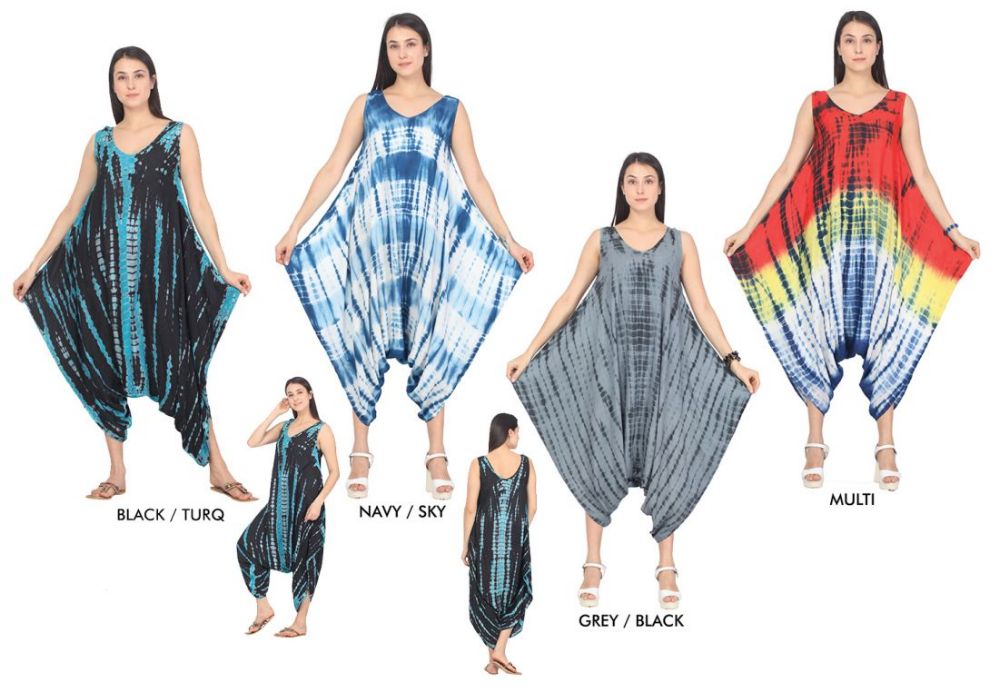 48 Pieces of Women's Tie Dye Harem Jumpsuits - Assorted Colors - Size SmalL-xl