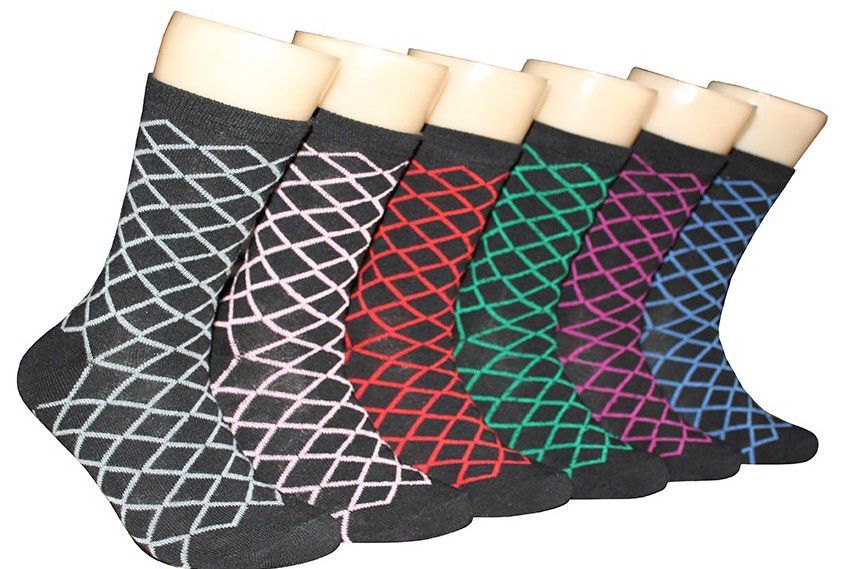360 Wholesale Women's Novelty Crew Socks - Argyle Print - Size 9-11