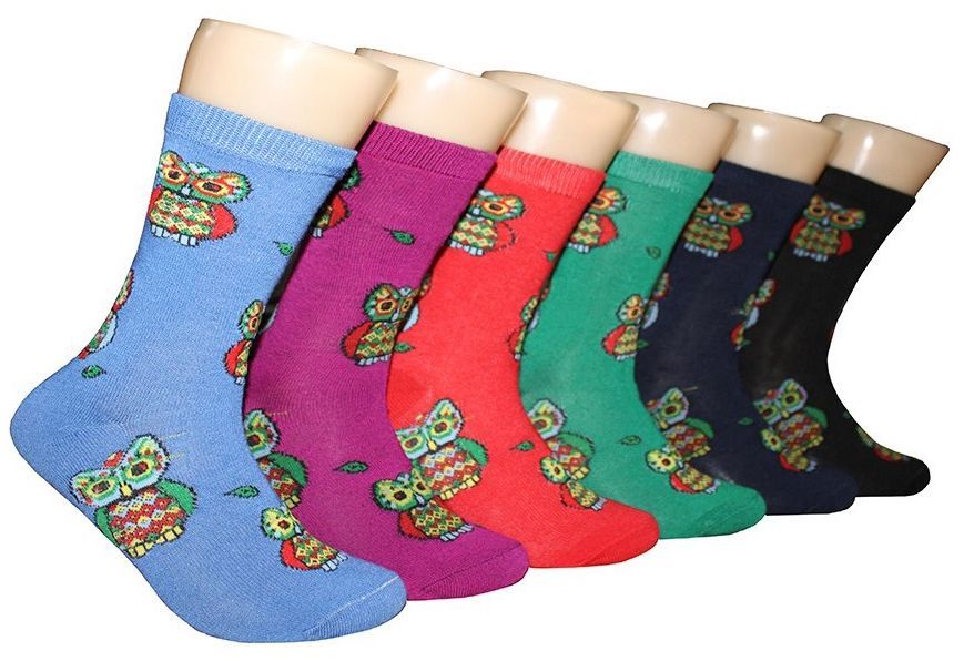 360 Wholesale Women's Novelty Crew Socks - Owl Print - Size 9-11