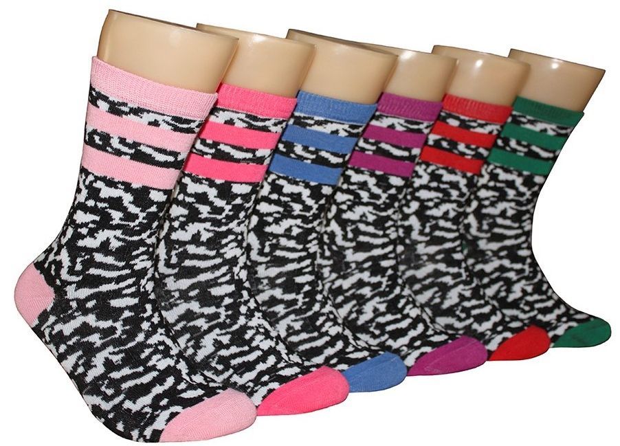 360 Wholesale Women's Novelty Crew Socks - Zebra Animal Print - Size 9-11