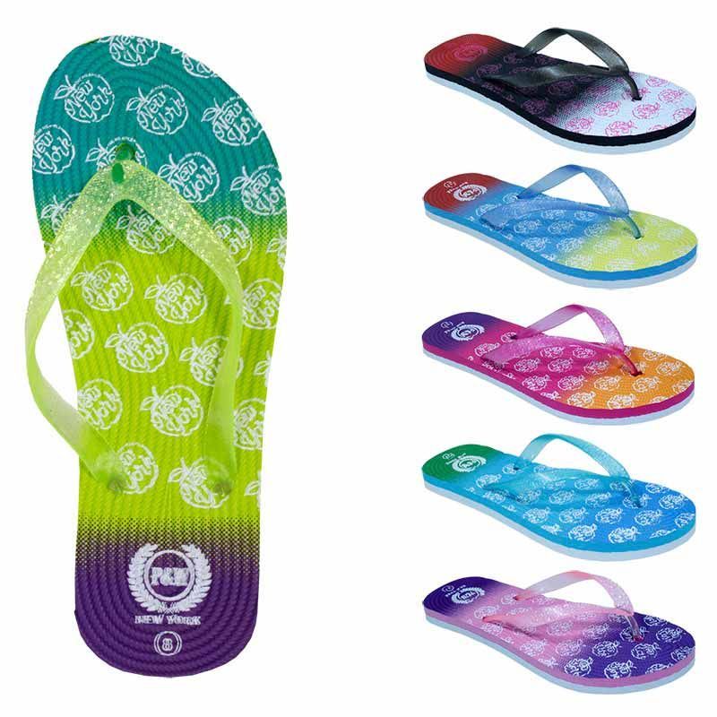 75 Wholesale Women's Flip Flops With/ Dual Layer Heel & Sparkle Straps
