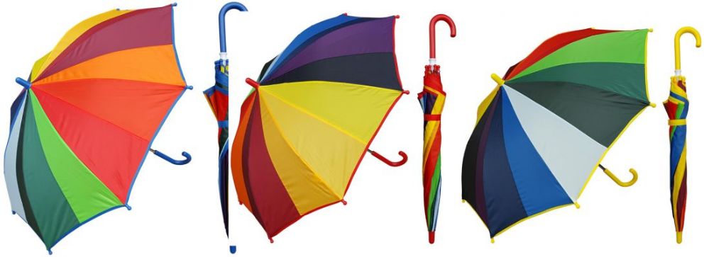9 Wholesale 32" Boy's & Girl's 16 Panel MultI-Color Umbrellas - Assorted Trim Colors