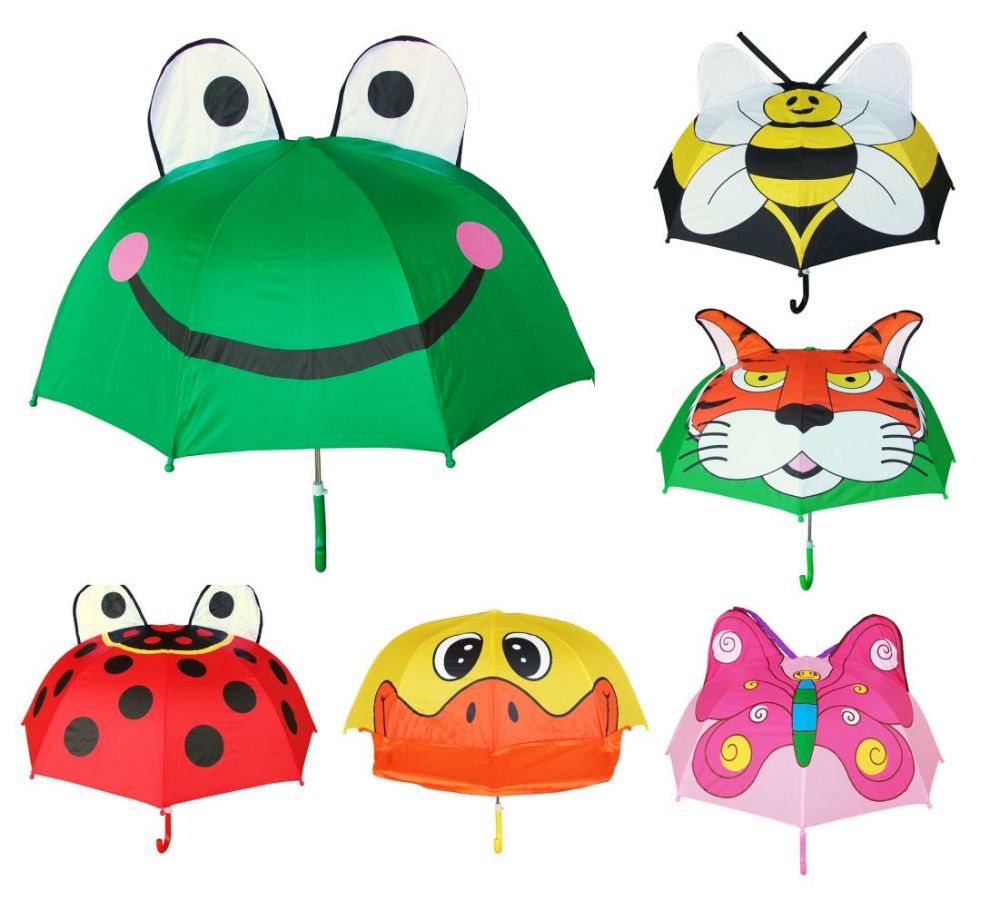 12 Wholesale 36" Boy's & Girl's 3d PoP-Up Animal Umbrellas - Assorted Styles