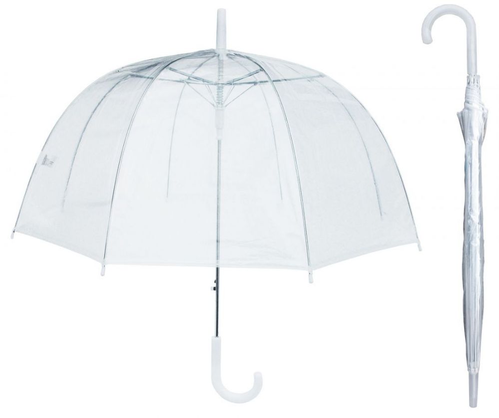 12 Wholesale 46" AutO-Open Clear Dome Umbrellas W/ith White Hook Handle